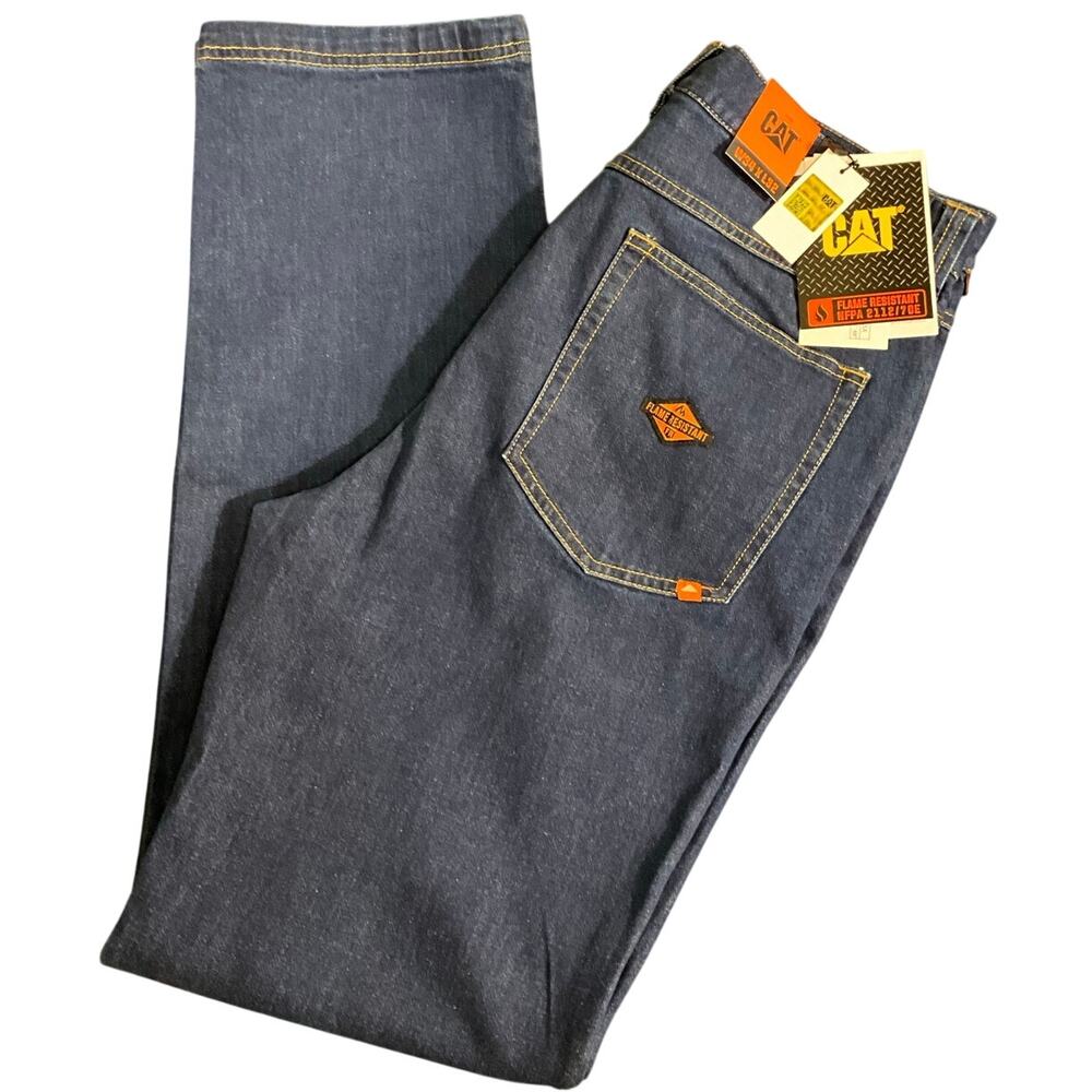 NWT Men's CAT CA 2 Dark Stone Denim Work Jeans 34X32 Stretch Flame Resistant $99